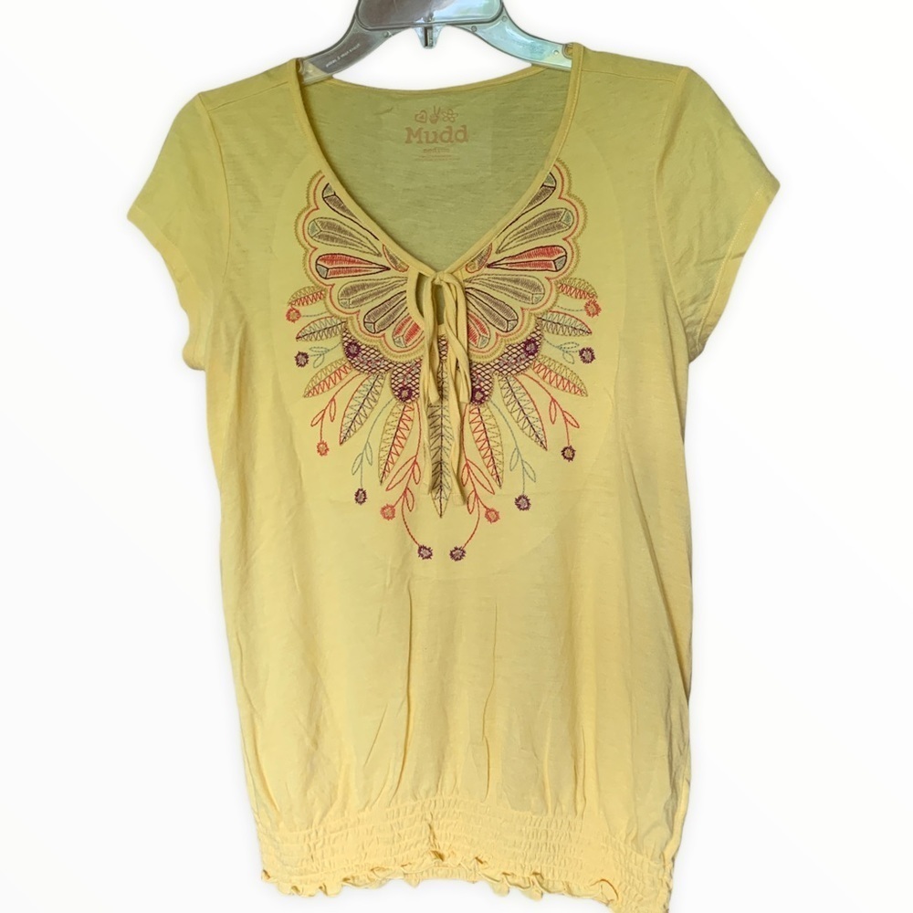 Mudd Brand Yellow Embroidered Top Size M